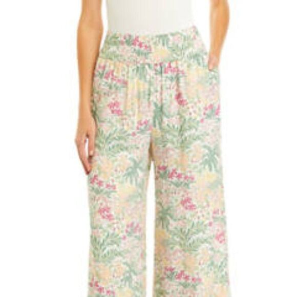 Wonderly Smock detail Pastel Floral print wide leg pants, size PS - Picture 1 of 5
